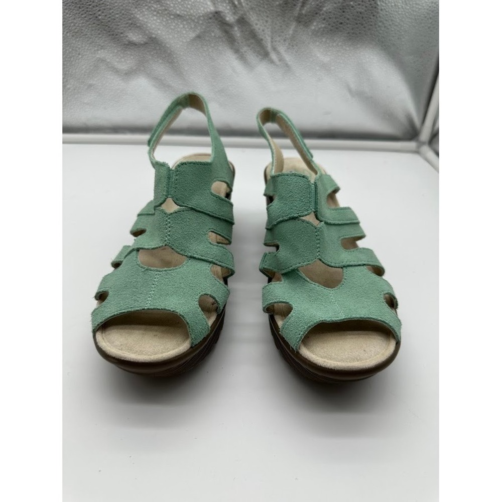 Skechers Parallel Mint Green Suede Memory Foam Wedge Sandals Womens 6.5